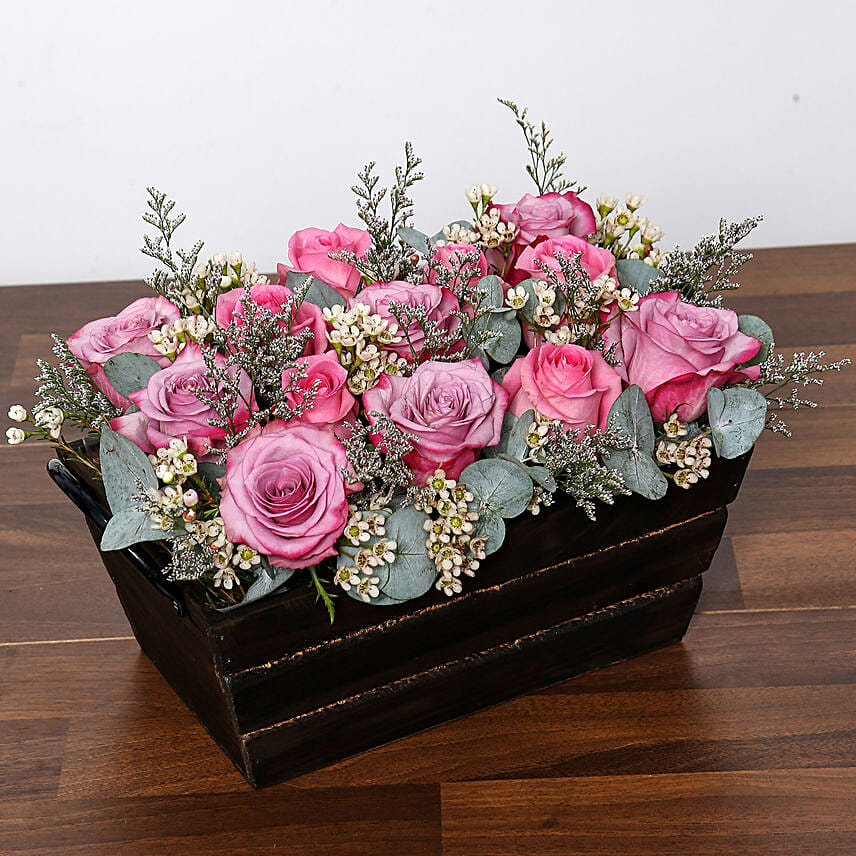 Purple and Pink Roses Basket