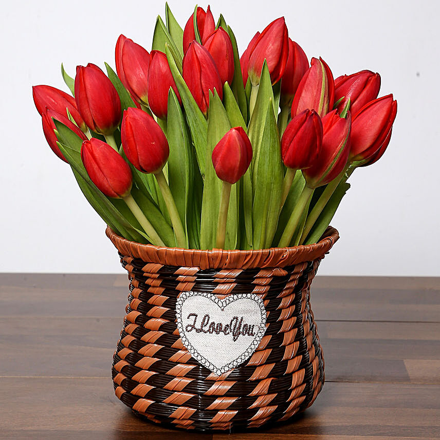 Blissful Red Tulips Basket
