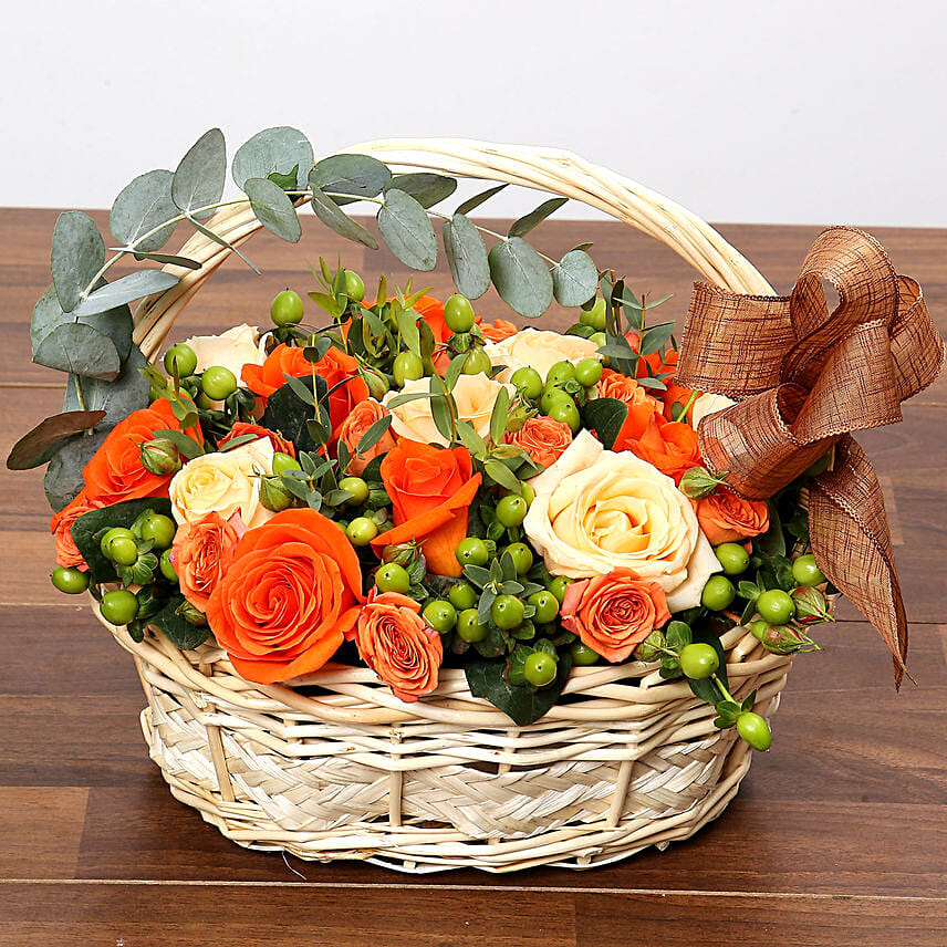 Peach and Orange Rose Basket