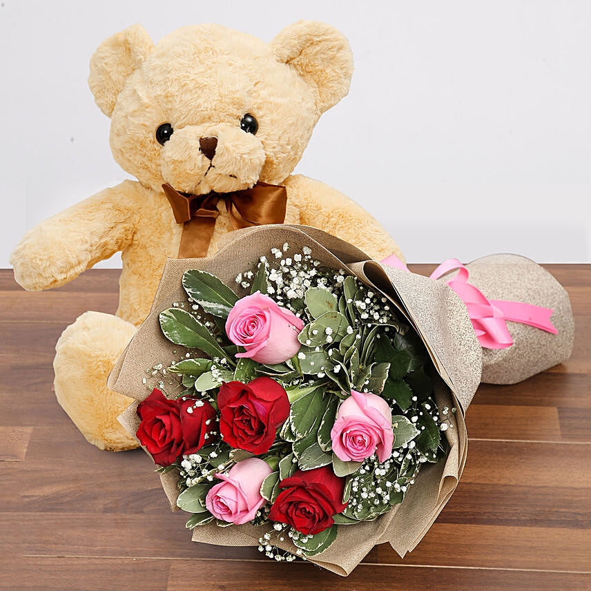 Charming Roses and Teddy Combo