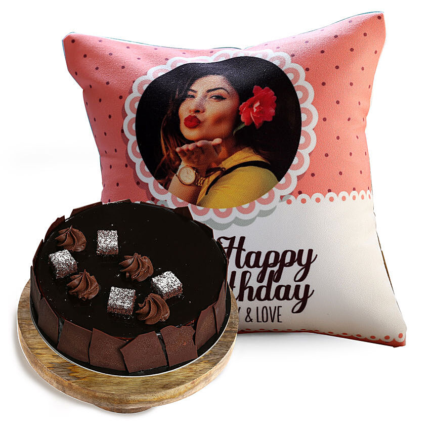Joyful Birthday Cushion and Choco Sponge Cake