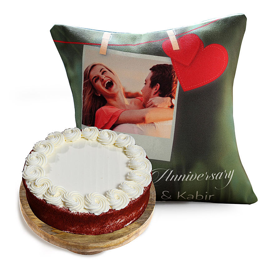 Hearts Anniversary Cushion and Red Velvet Cake