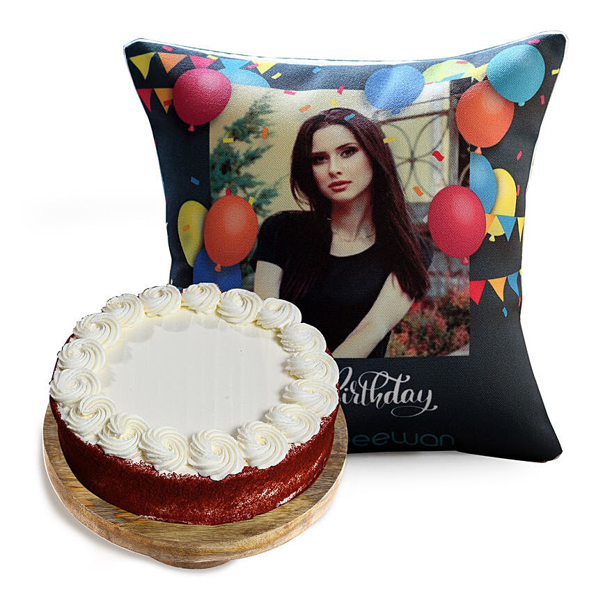 Birthday Balloon Cushion and Red Velvet Cake