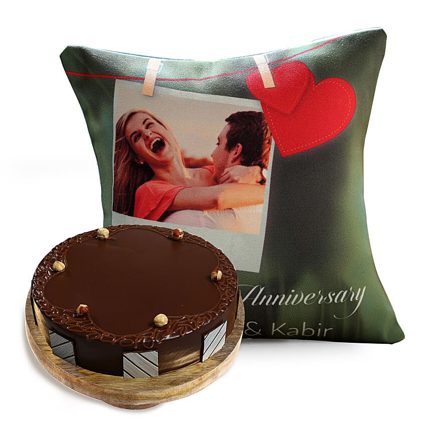 Hearts Anniversary Cushion and Choco Hazelnut Cake