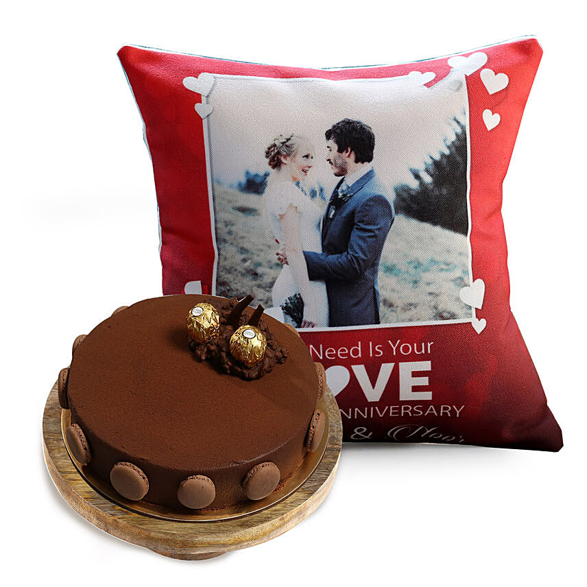 Love Anniversary Cushion and Ferrero Rocher Cake
