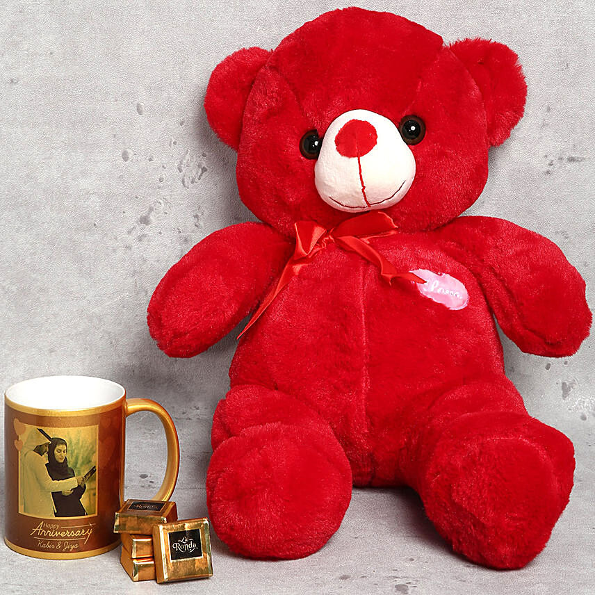 Special Teddy Bear Mug and Chocolates Combo for Anniversary