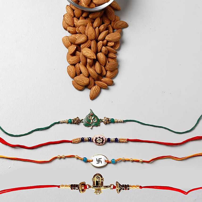 Set of 4 Spiritual Rakhis and Almonds
