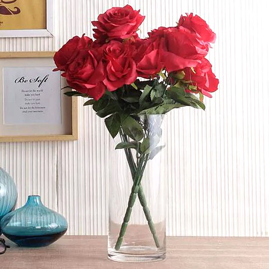 Artificial Red Roses Vase