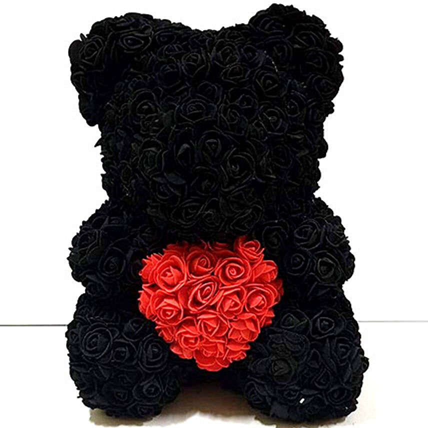 Artificial Black and Red Roses Teddy