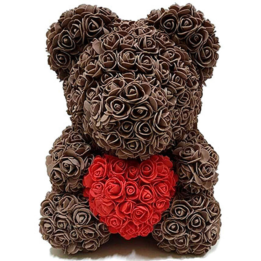 Artificial Brown and Red Roses Teddy