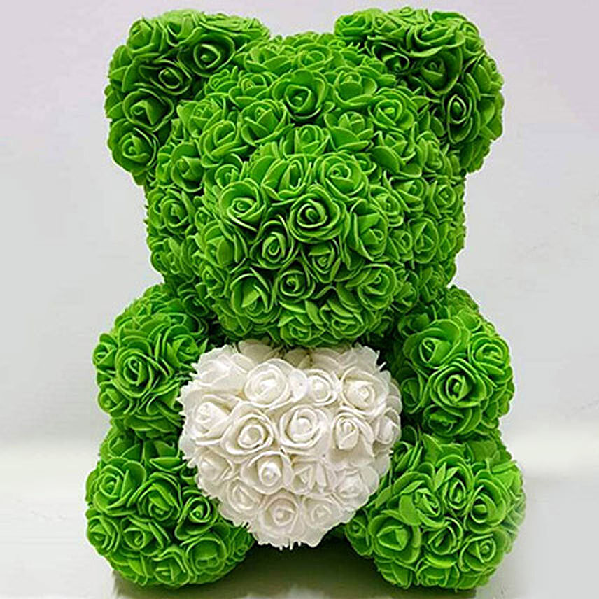 Artificial Green and White Roses Teddy