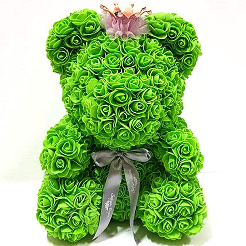 Artificial Green Roses Teddy With Crown