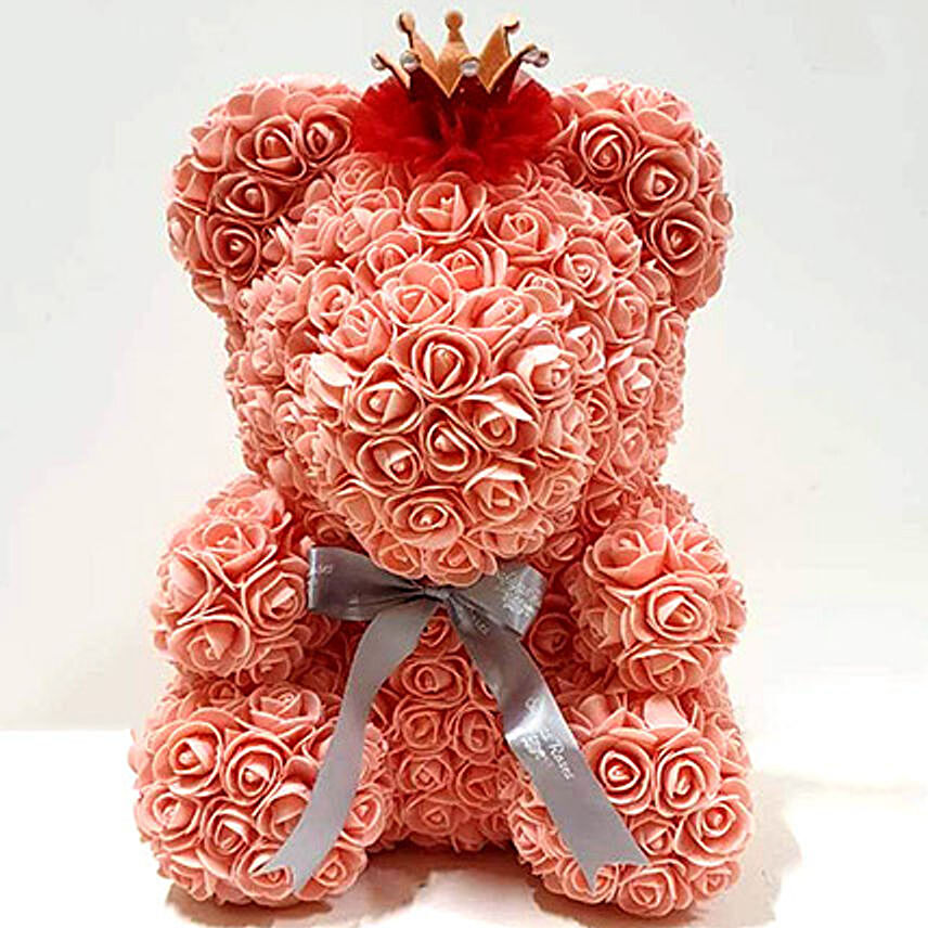 Artificial Roses Peach Teddy With Crown