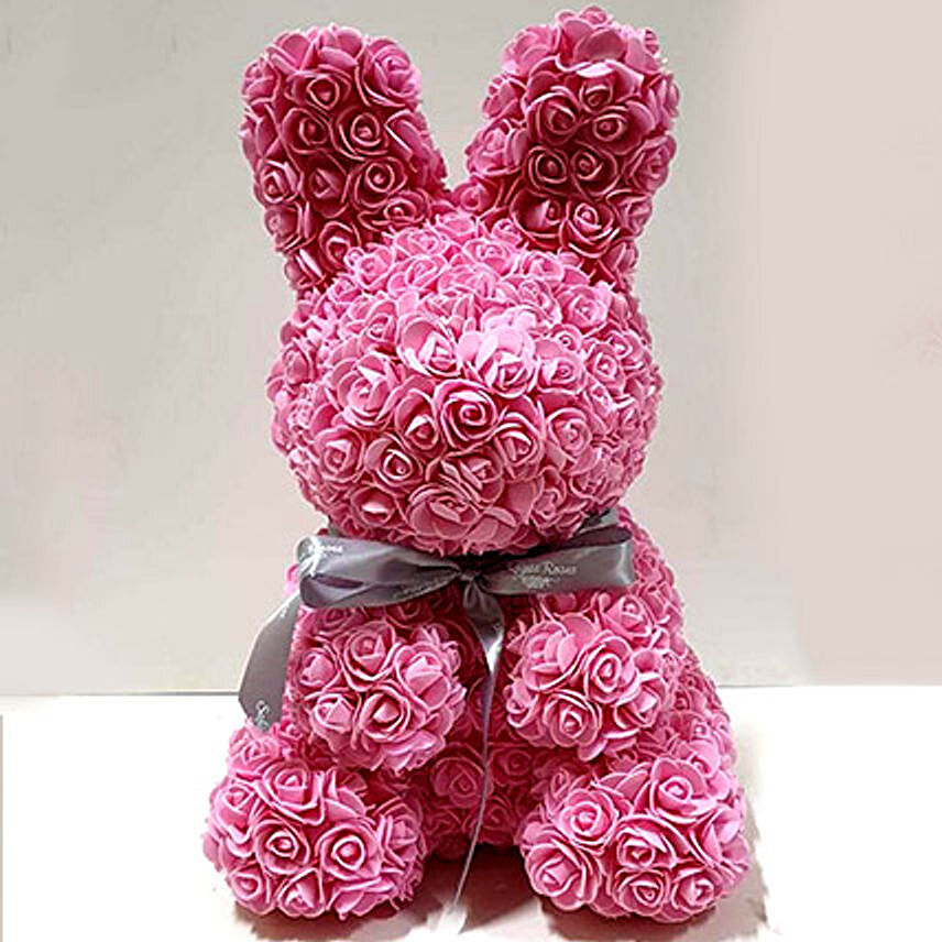 Artificial Roses Pink Rabbit Toy