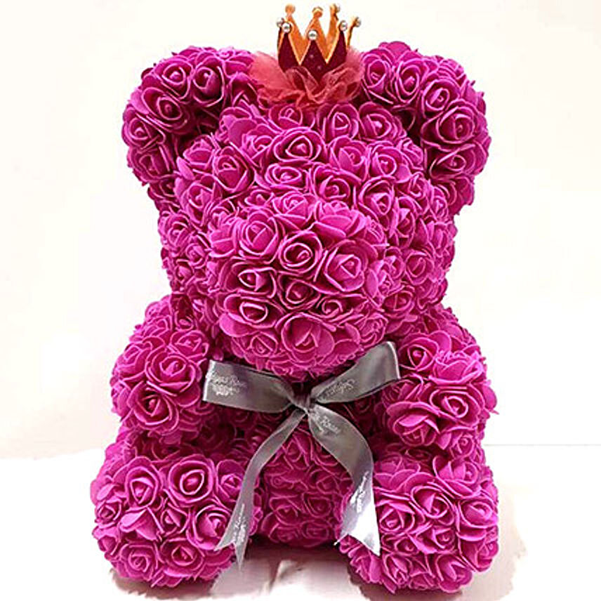 Artificial Roses Saturated Pink Crown Teddy