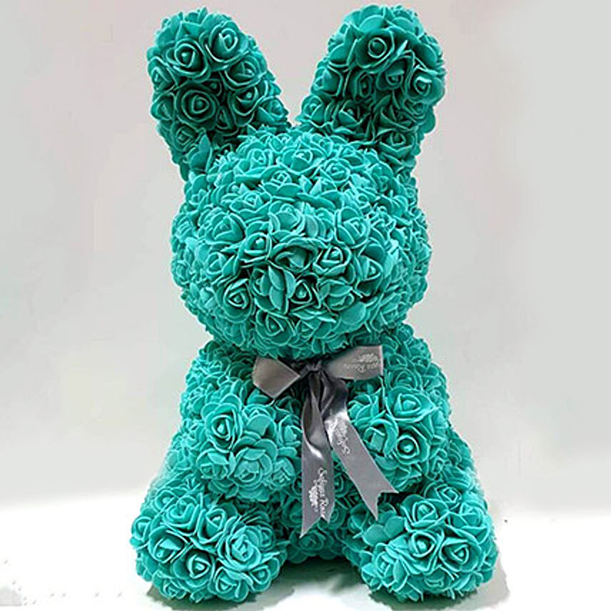 Artificial Roses Sky Blue Rabbit Toy