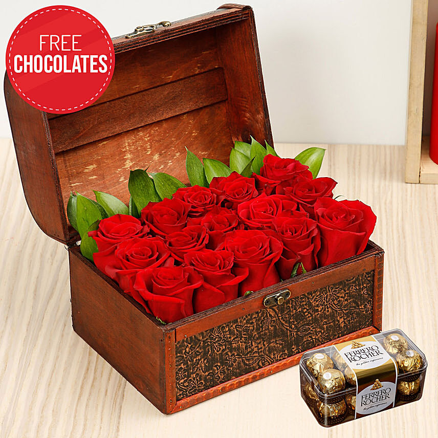 Box Of Red Roses and Free Chocolates