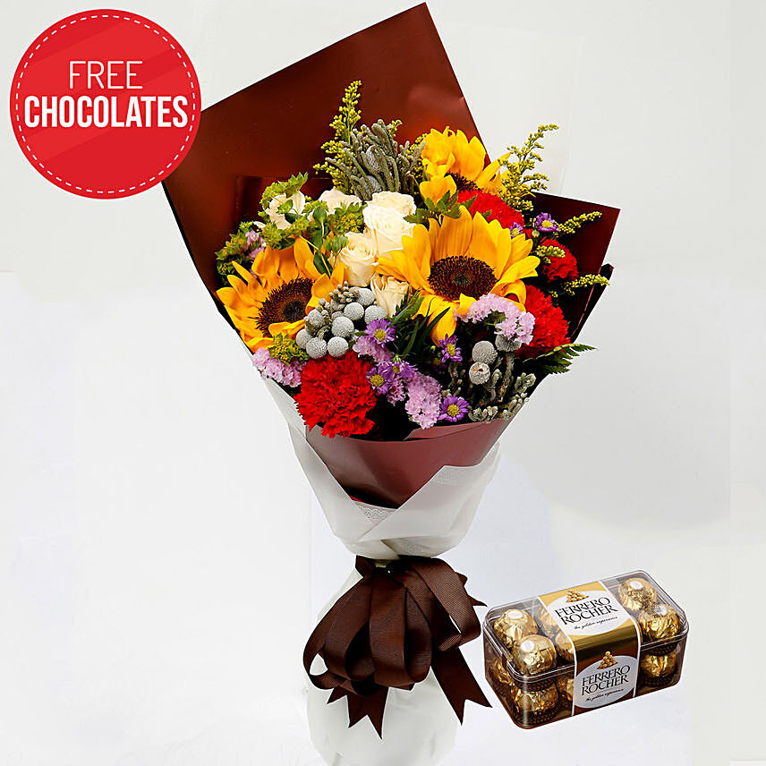 Happy Flower Bouquet and Free Chocolates