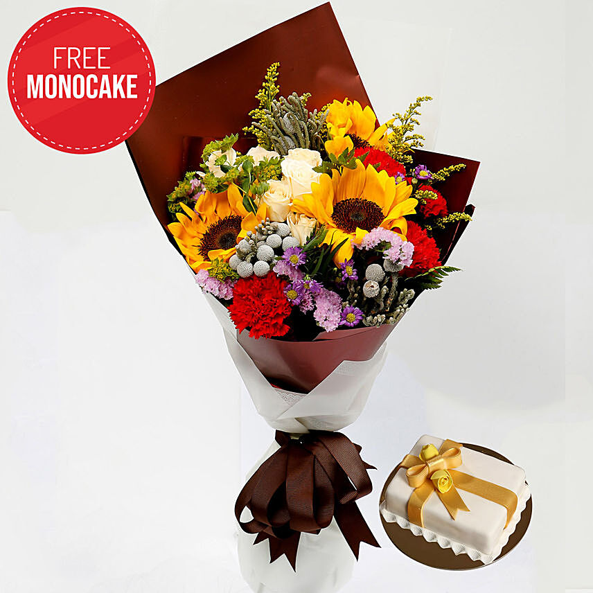 Happy Flower Bouquet and Free Mono Cake