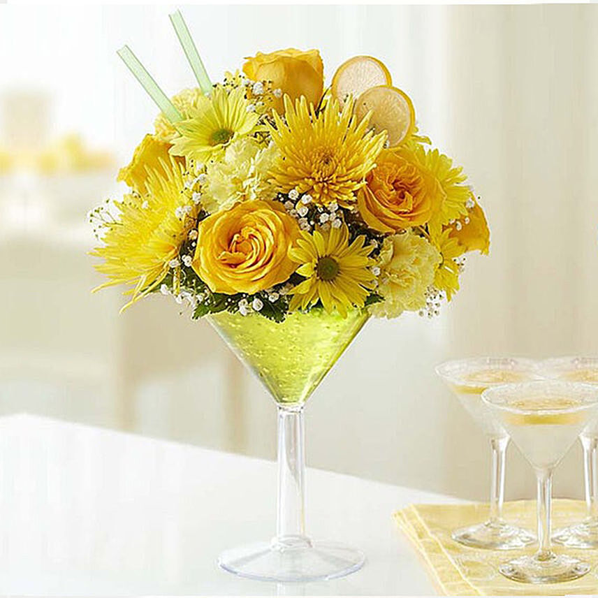 Vase Of Yellow Joyful Flowers
