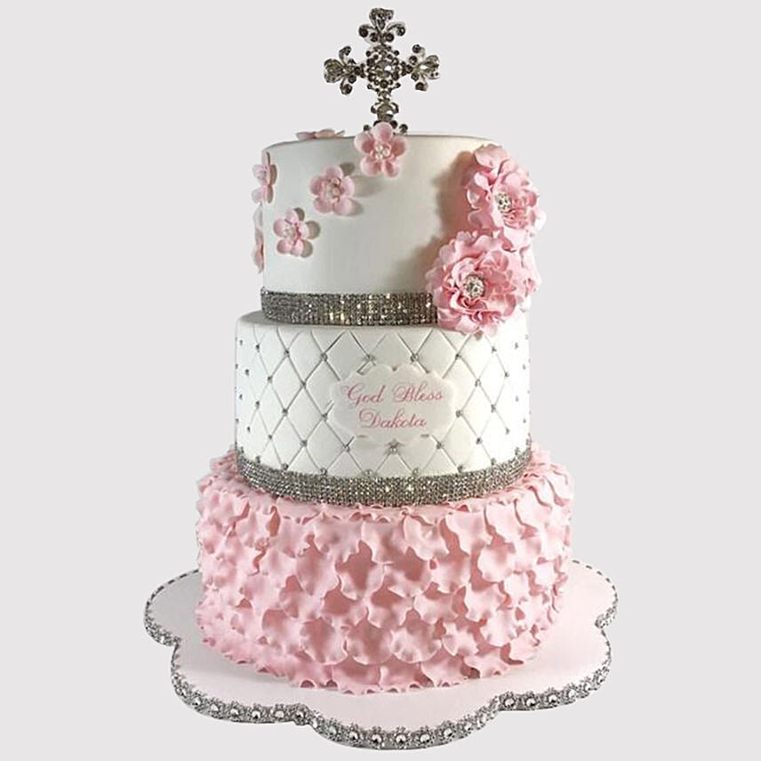 3 Layered Christening Vanilla Cake