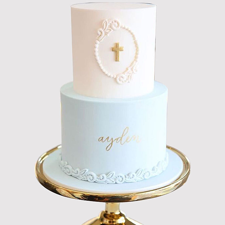 2 Layered Designer Christening Vanilla Cake
