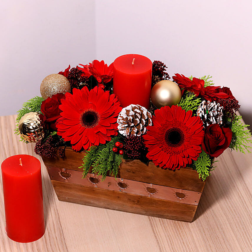 Wooden Basket Flower Arrangement