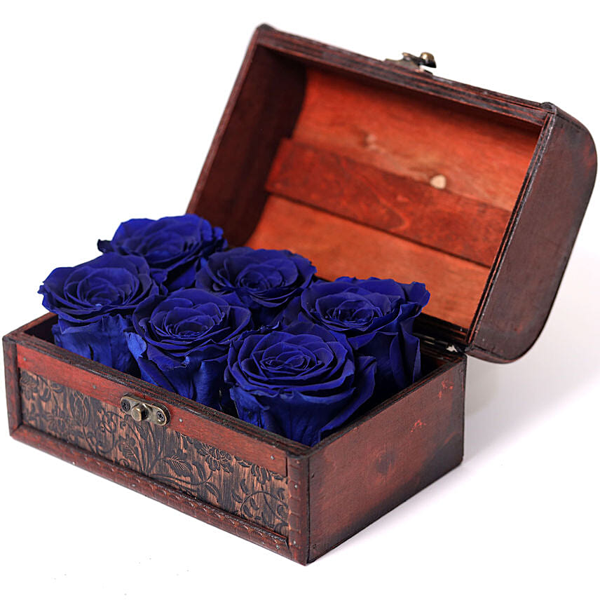 6 Blue Forever Roses In Treasure Box