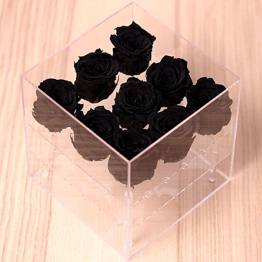 9 Forever Black Roses