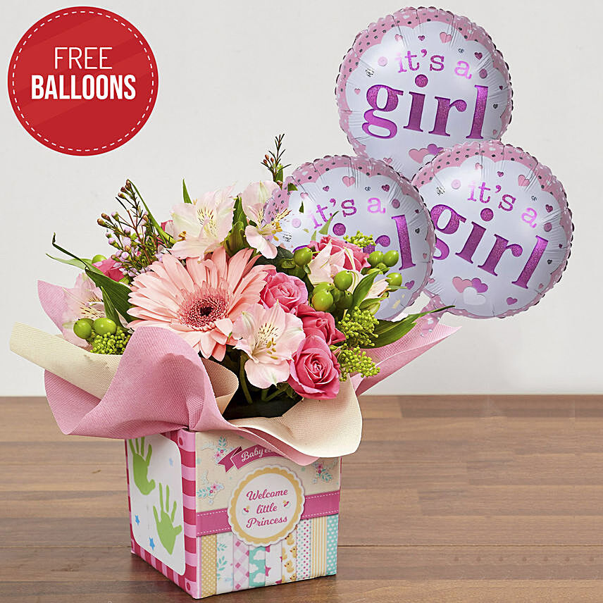 Pink Glass Vase Arrangement with Free Balloons