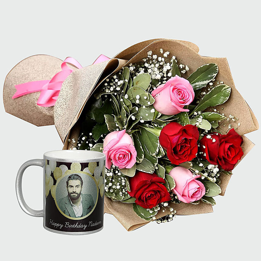 Combo of Roses Bouquet and Personalised Mug
