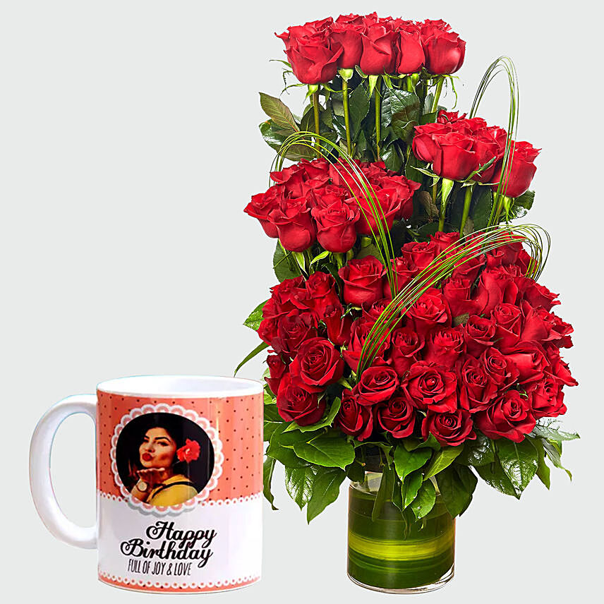 Red Roses Arrangement and Personalised Mug
