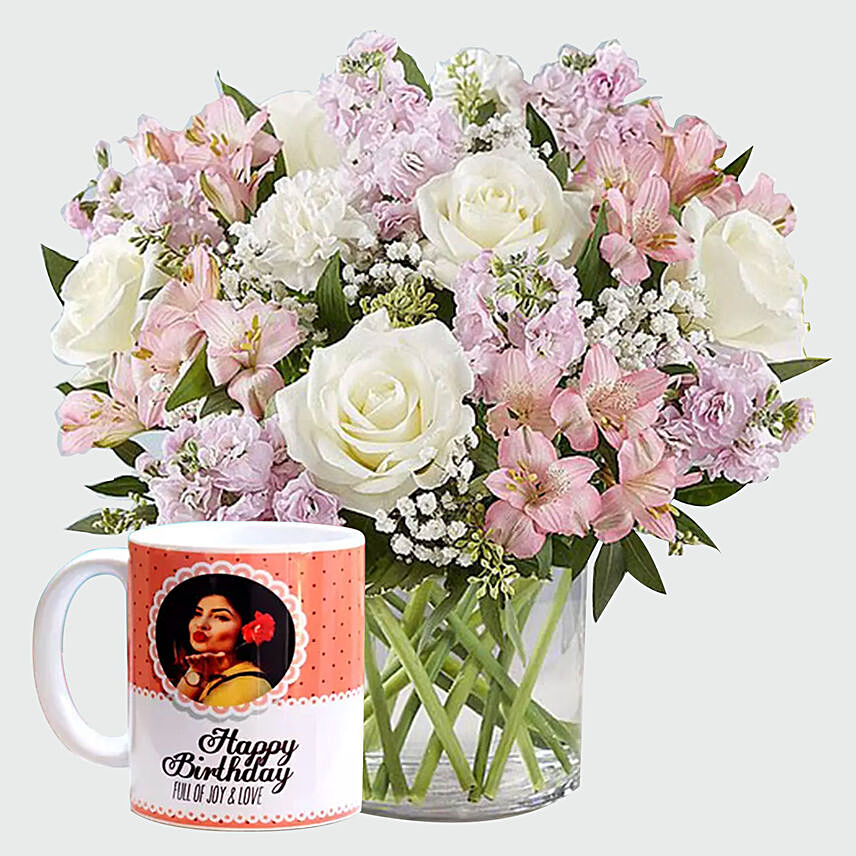 White Roses and Personalised Mug