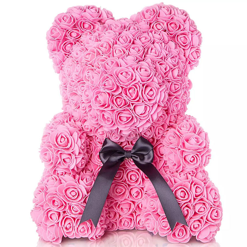 Pink Artificial Roses Teddy