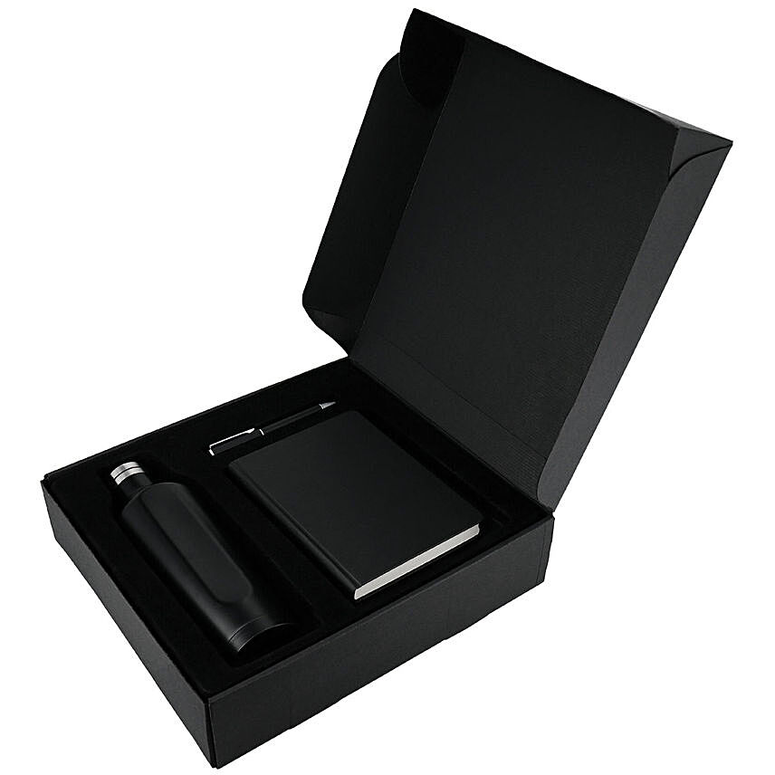 Classy Black Notebook Bottle Pen Gift Set