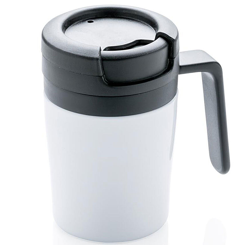 One Hand Drinking White Coffee Mug