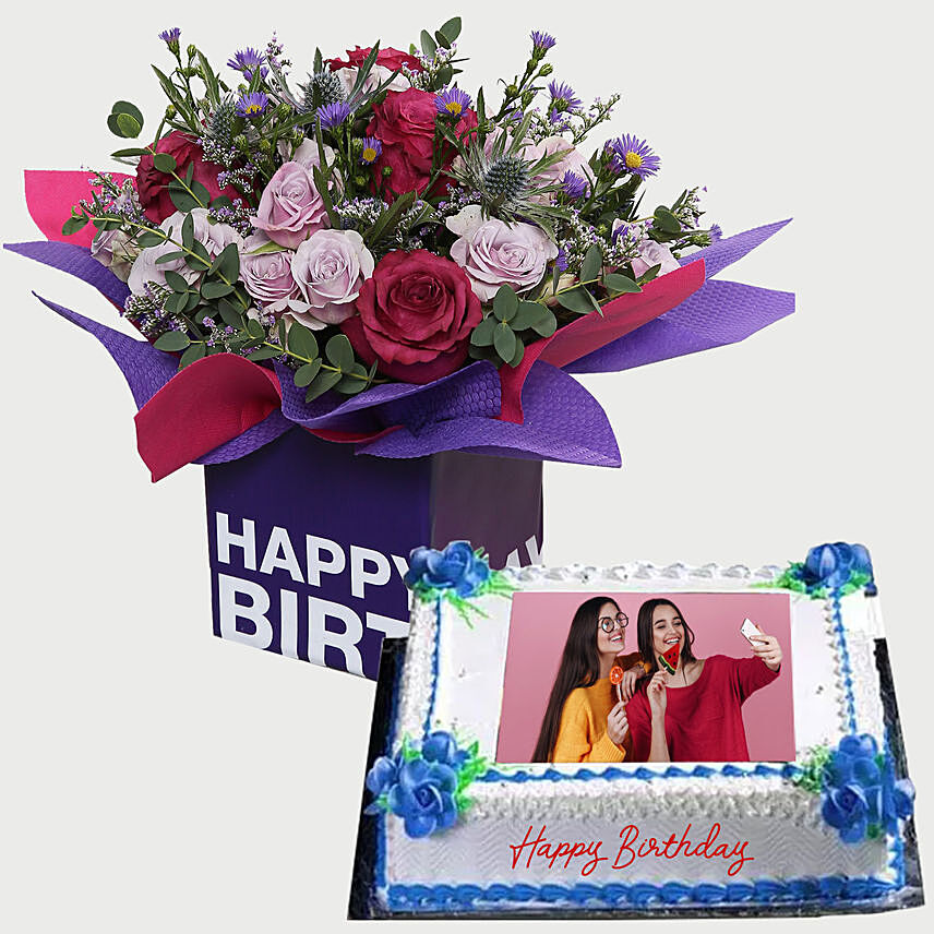 Birthday Flowers & Vanilla Cake Combo