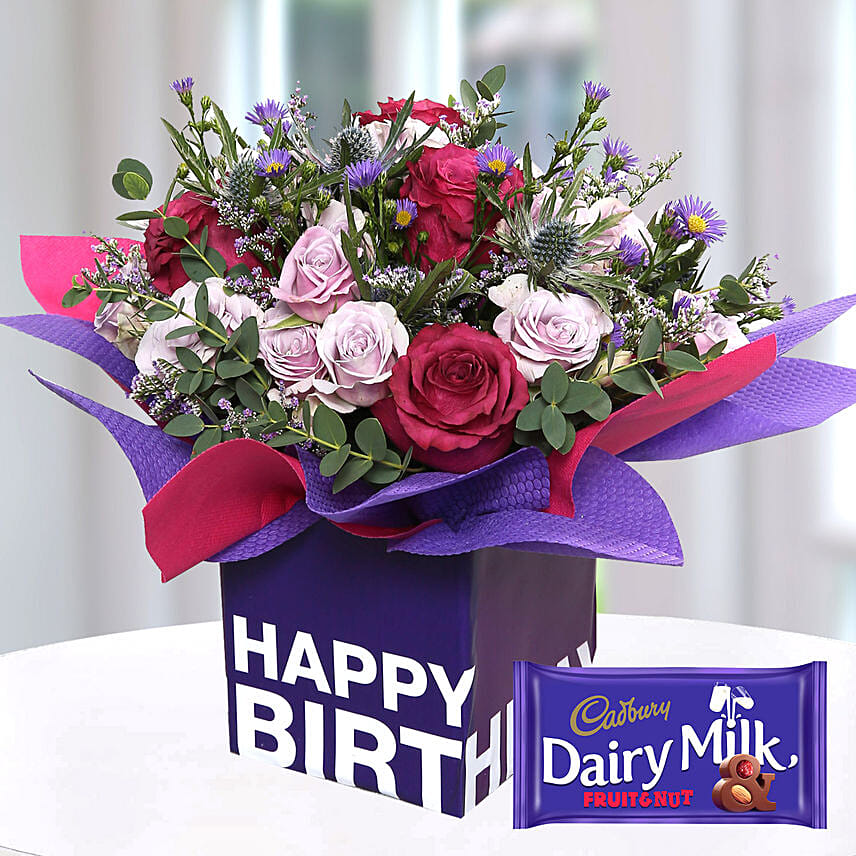 Birthday Flowers with Dairy Milk Fruit n Nut