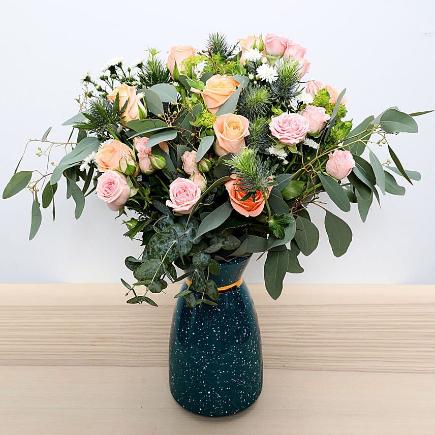 Pastel Coloured  Roses Vase