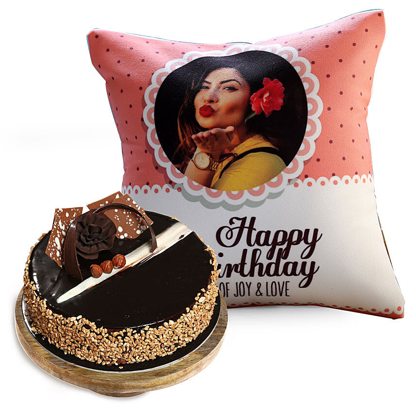 Joyful Birthday Cushion with Rose Noir Cake combo