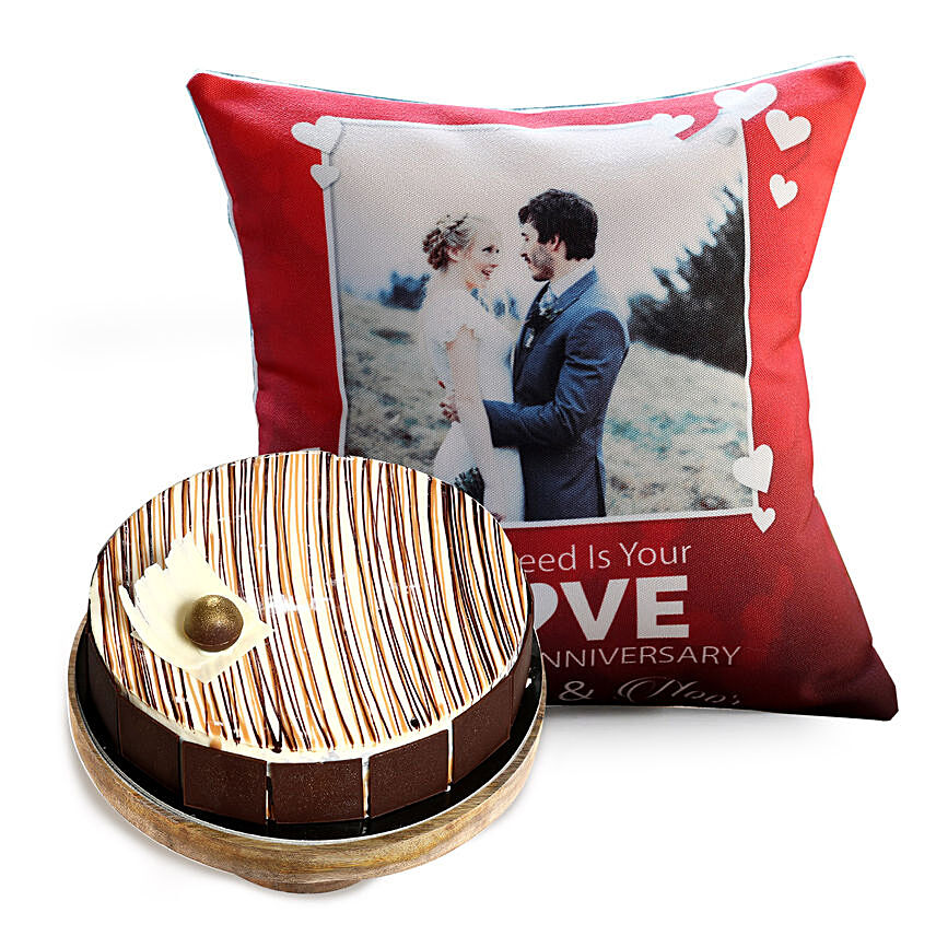 Love Anniversary Cushion with Marble Cake combo