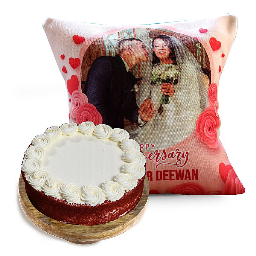 Anniversary Cushion and Red Velvet Cake combo