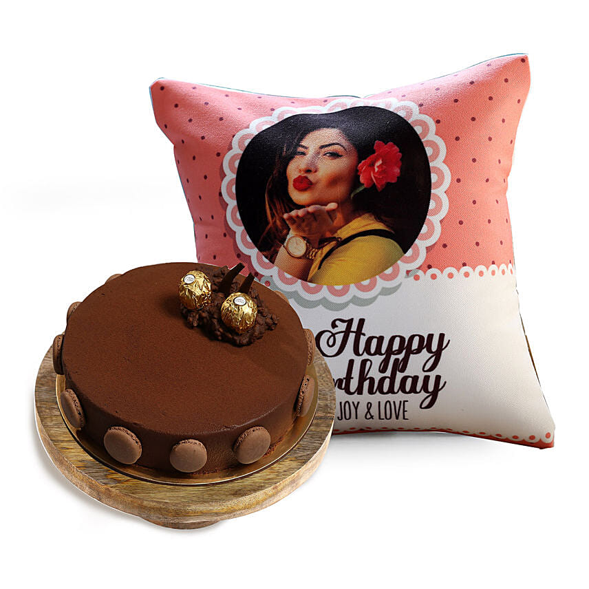 Joyful Birthday Cushion with Ferrero Rocher Cake