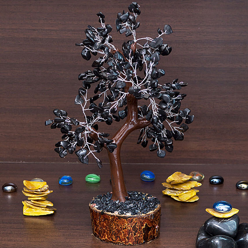 Black Agate Stone Handcrafted Wishing Tree