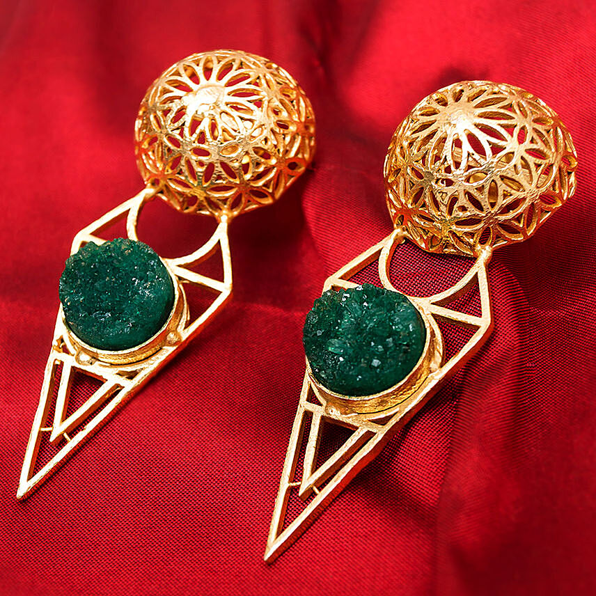 Gold Plated Green Drop Earrings