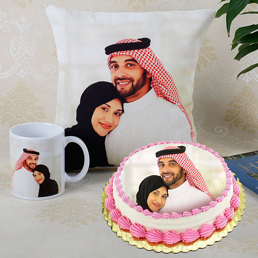 Combo of Personalised Cushion Mug And Cake