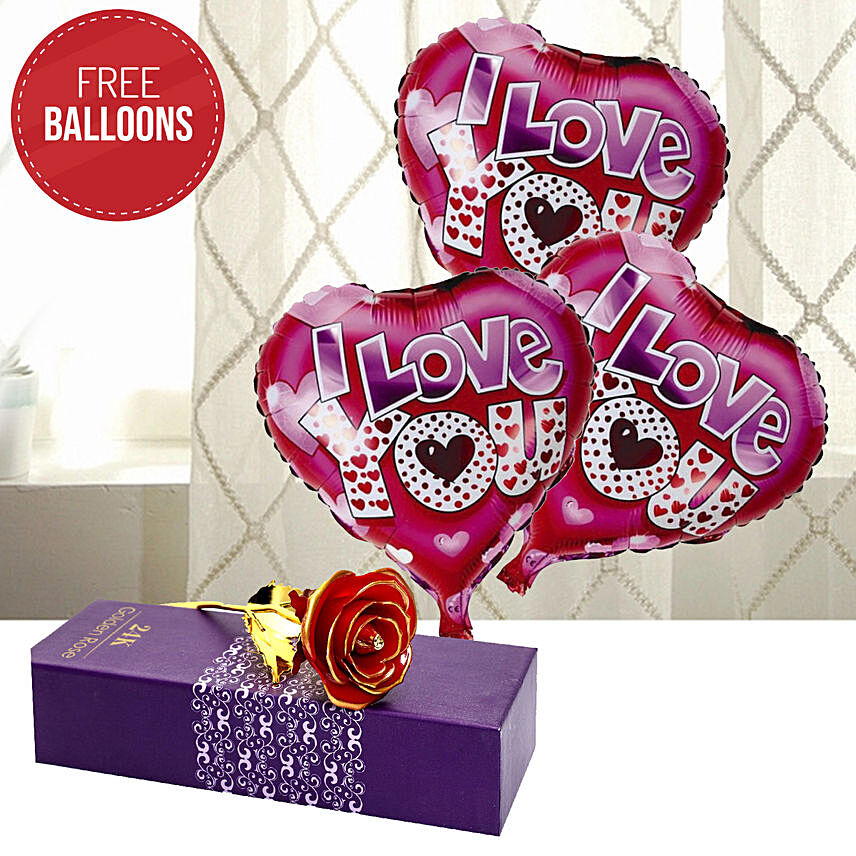 Golden Rose and Heart Shaped Balloons