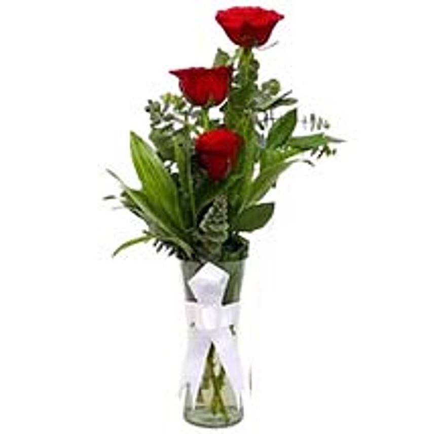 3 Red Roses in a Vase