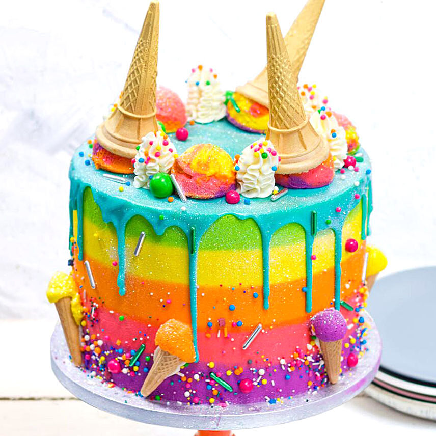 Ice Cream Cones Vanilla Rainbow Cake