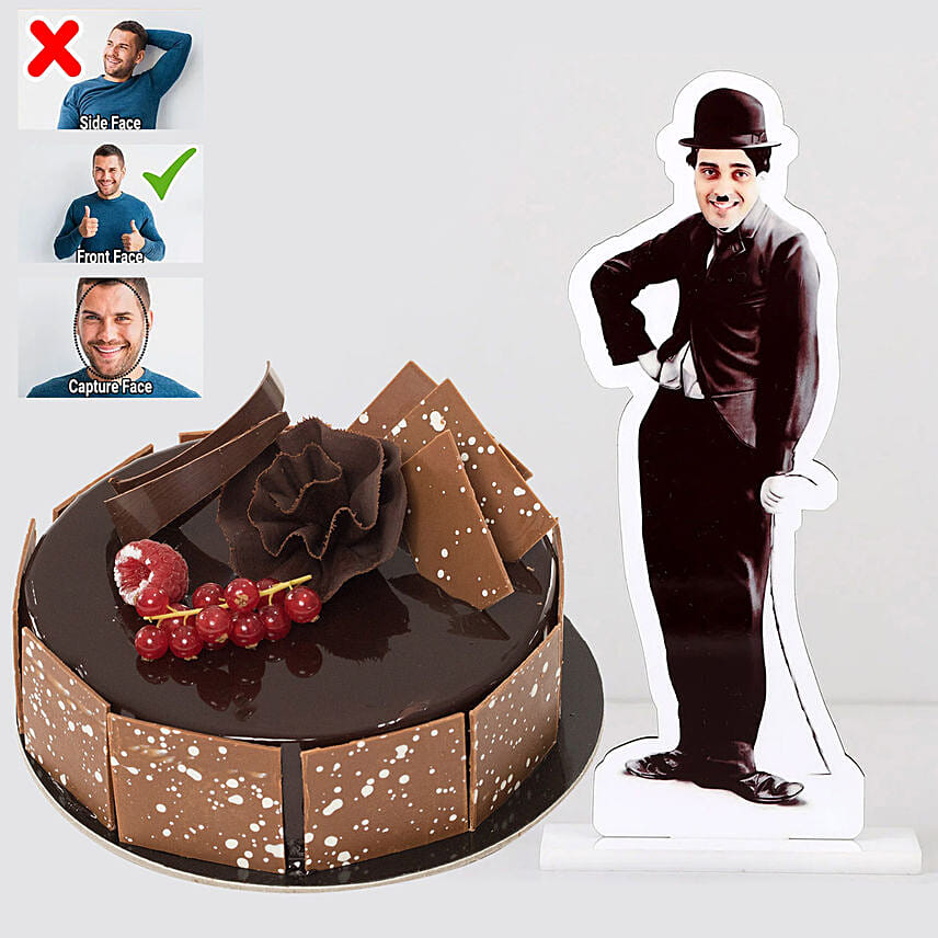 Personalised Caricature Charlie Chaplin with Fudge Cake